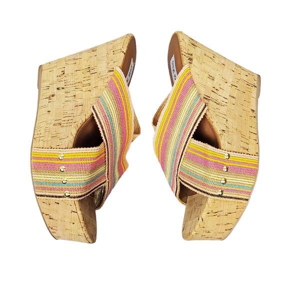 Steve Madden Womens Pride Colorful Stripe Cork Wedge Sandals Size 8.5 - Picture 2 of 11